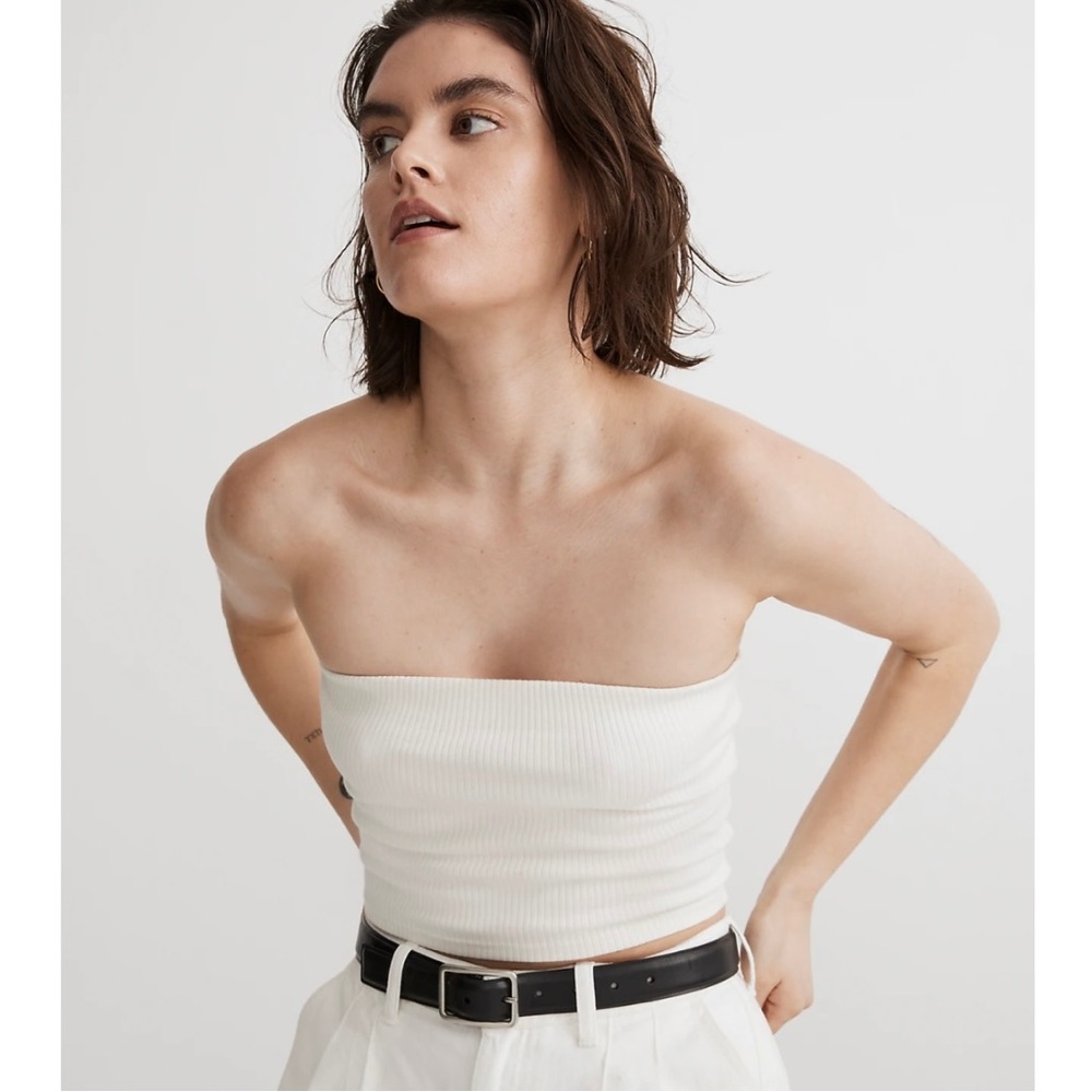 MADEWELL CROP TUBE TOP IN SLEEKHOLD CREAM COLORED SIZE XL NWT